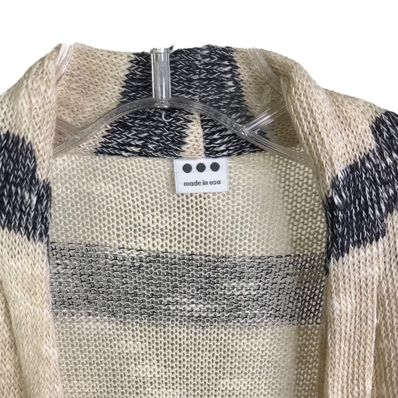 Three Dots Women's Cardigan Sweater Beige Gray Striped Long Sleeve Open Front XS - Picture 2 of 9